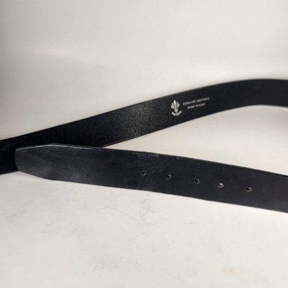 FIRENZE Belt Size 32 Black Leather Made Italy Horseshoe Buckle Rhinestones - Picture 4 of 11